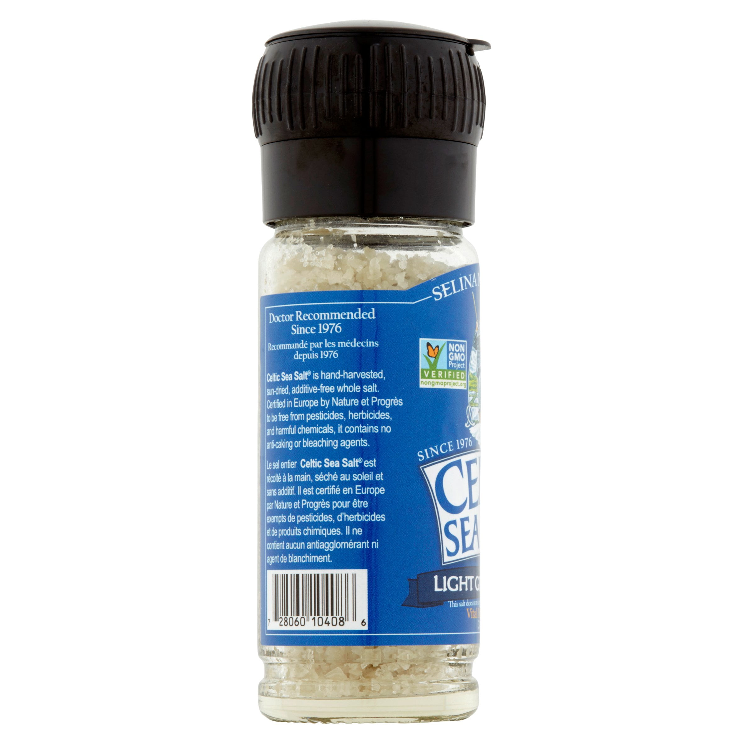 Selina Naturally Curso de sal marina celta gris claro con molinillo  integrado - 3 oz