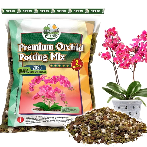 DUSPRO Orchid Potting Mix for Repotting with Forest Moss, Pine Bark, Perlite & Pumice Natural Ingredients, Orchid Bark Potting Mix, Orchid Repotting Kit Drainage Indoor Potting Medium 2QT