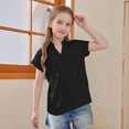 thumbnail image 3 of POIUYTR Girls Summer Cotton Linen Shirts Casual Loose V Neck Button Short Sleeve Blouses Kids Trendy Vacation Side Split Tops, 3 of 6