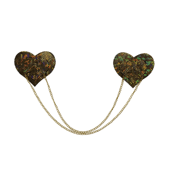 Chains: Gold Shattered Disco Ball Heart with Gold Chains Nipple Pasties by Pastease®