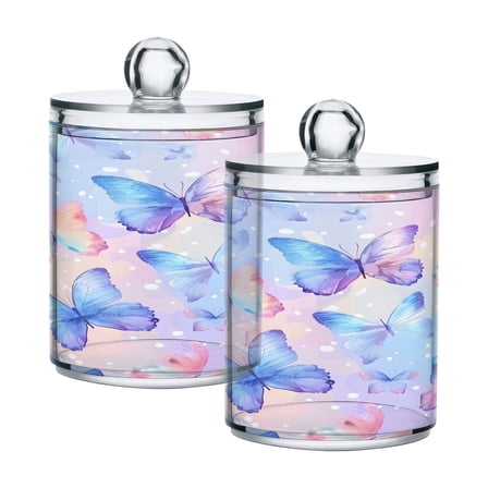 Ryvnso 2 Pack Qtip Holder Organizer Butterfly Bathroom Cotton Swabs Cans Storage Canister