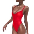 thumbnail image 2 of Traje de baño de una pieza con cuello en V para mujer, traje de baño elegante y sencillo de Color puro transpirable para fiesta en la playa, rojo L, 2 of 5