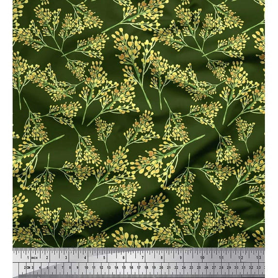 Soimoi Green Cotton Cambric Fabric Cassia Fistula Floral Print Fabric by Yard 42 Inch Wide