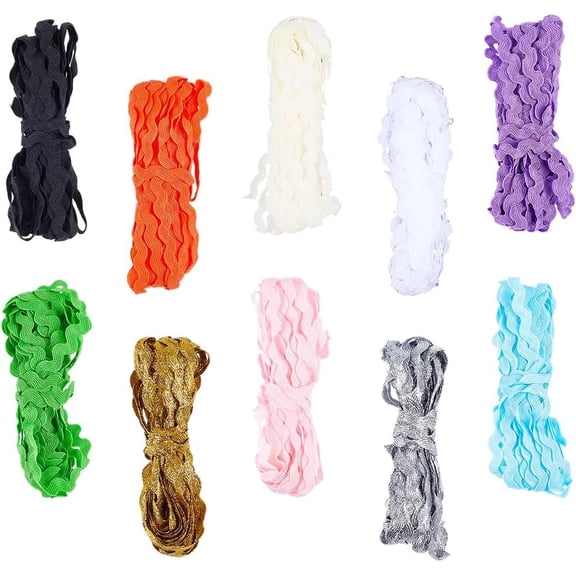 55 Yards 10 Colors Rick Rack Trim for Sewing 5~8.5mm RIC Rac Wave Bending Fringe Ribbon Zig Zag Woven Fabric