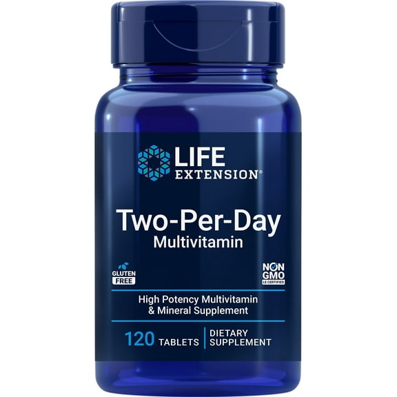Life Extension Two-Per-Day Multivitamin, over 25 vitamins, minerals & extracts, high-potency, 2-month supply, vitamin A, vitamin C, vitamin D3, 120 tablets