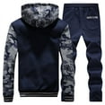 thumbnail image 3 of Dagegui Two Pieces Sets for Men Fleece Camo Long Sleeve Outfits Full Zip Up Winter Warm Hooded Jackets Big and Tall Slim Fit Pants Tracksuits Dark Blue 2XL, 3 of 4