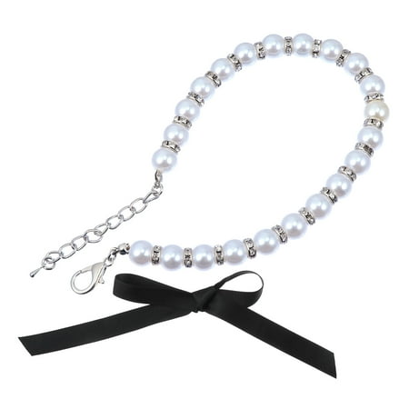 Raindrops Fashionable Pearl-Studded Pet Jewelry Collar with Adjustable Clasp for Cats and Dogs White 1 Set