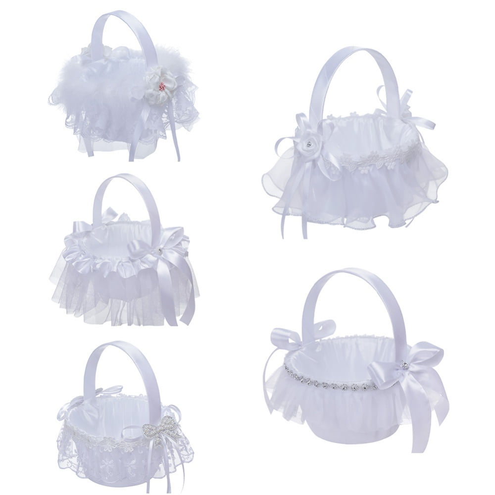 5pcs Wedding Flower Basket Flower Girls Basket White Weddings Baskets