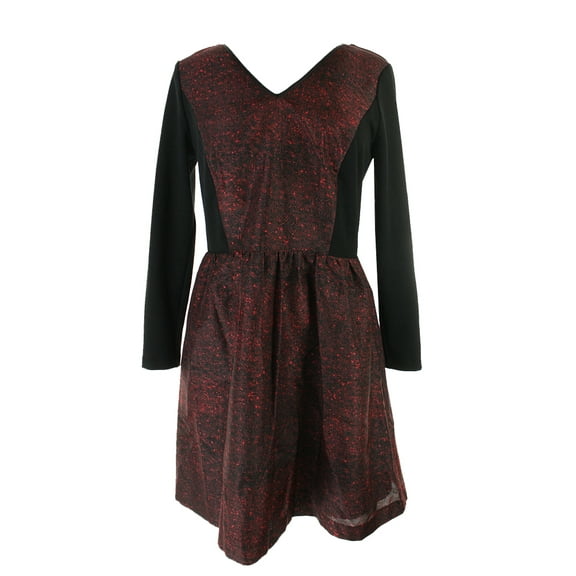 Kensie Black-Red /-Sleeve Lace-Inset Dress XS
