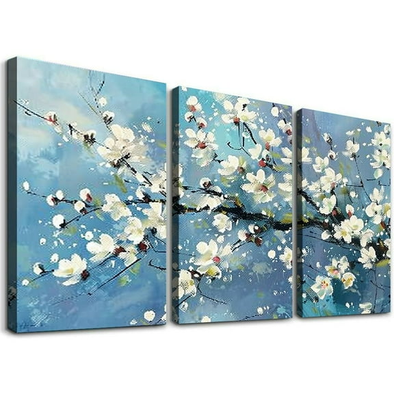 Ullo0ord Flowers Wall Art Canvas Art Floral Canvas Pictures Grey Blue Canvas for Bedroom Living Room Bathroom Kitchen Home Wall Decor