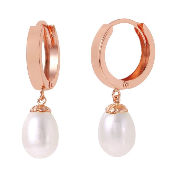 Galaxy Gold 14K Solid Gold 8 Carat Natural Pearl Hoop Earrings for Women - Rose Gold Fine Jewelry