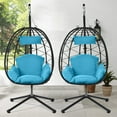 thumbnail image 3 of Outdoor Egg Chair, Patio Wicker Egg Chair Hanging Basket Chair, All-Weather Rattan Swing Chair with Stand and Removable Cushion, Indoor Outdoor Hammock Egg Chair for Kids Teens Adults, Holds 265lbs, 3 of 8