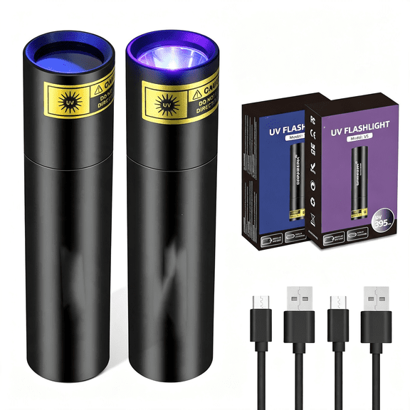HIBIBUD Uv Flashlight 365Nm Light and 395Nm Blacklight,Mini Powerful Woods Lamp Usb-C Rechargeable,Led Ultraviolet Flashlights Pet Urine Detector for Rock,Uranium Glass,Resin Curing,2 Pack