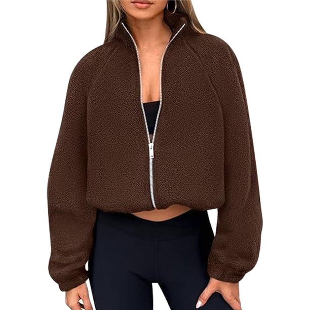 Chaquetas de Invierno para Mujer, de Forro , Larga, con Cremallera, , Cálidas, Estilo Otoño, para Hacer Ejercicio Marrón L