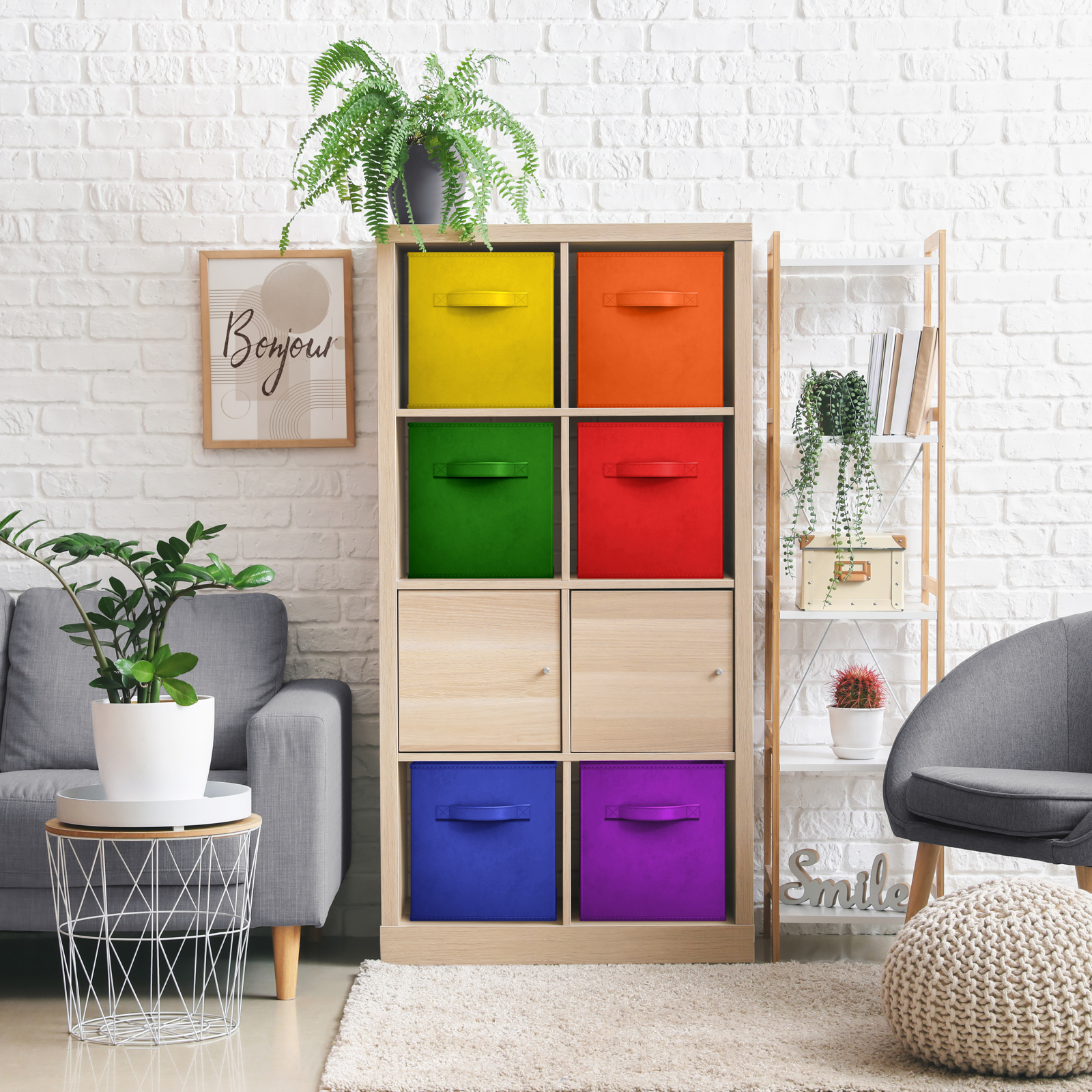 Sorbus 13 Inch Collapsible Fabric Storage Cubes, 6 Foldable Baskets for Organizing for Closet, Shelves, Clothes, Toys, Books, Deep Multi Color
