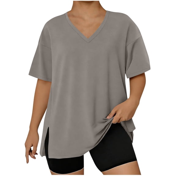 YUGYXL Plus Size Tops for Women Caual Loose Fit Womens Summer T Shirts Trendy Short Sleeve Gray XXL