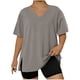 thumbnail image 1 of Mujeres Más Tamaño Manga Larga Tops con Cuello en V, Color Sólido Doblado Hendidura Suéter para el Uso Casual Diario en el Hogar, 1 of 6