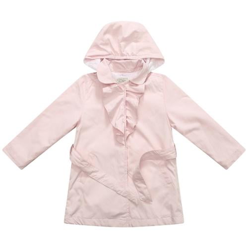 Baby Girls Pink Ruffle Detail Neckline Belted Hood Jacket 3-6M
