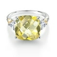 thumbnail image 2 of Gem Stone King 925 Silver and 10K Yellow Yellow Lemon Quartz and White Moissanite and Diamond Ring for Women (7.65 Cttw, 12MM Cushion and 5mm Trillion) (Size 9), 2 of 3