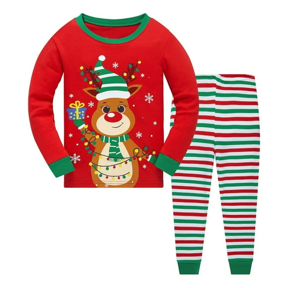 XDZJLR Kids Toddler Boys Pajamas Girls Pajama Christmas Deer Pattern Pants 2 Piece Pj'S Long Sleeve Xmas Clothes Set Outfits Pjs Loungewear Red 9-10 Years