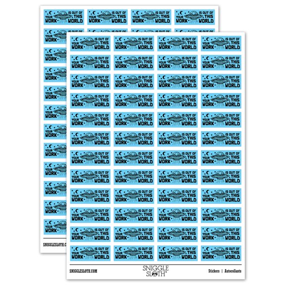 Your Work is Out of This World Alien Teacher Student School Sticker Set - Light Blue - Gloss Finish - 1.25" Mini