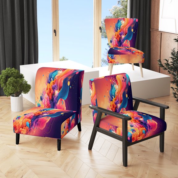 Designart "Explosion of Vibrant Colors I" Pink Modern Upholstered Accent Chair - Modern Arm Chair For Bedroom