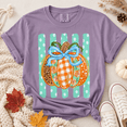 thumbnail image 3 of Coquette Pumpkin Bow Fall T-Shirt, Cute Pumpkin Graphic Tee, Comfort Colors Autumn Shirt, Retro Thanksgiving Halloween Apparel Gift for Her - Violet, 2XL, 3 of 5