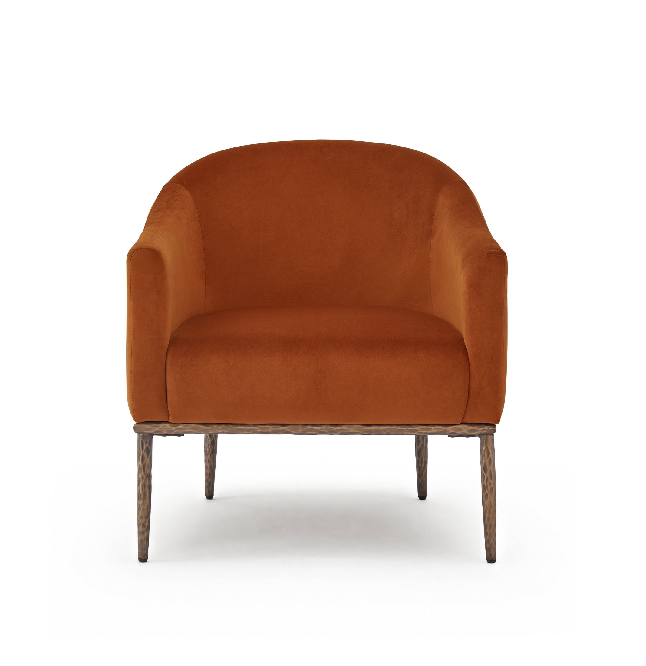 Christopher Knight Home Modern Upholstered Barrel Accent Armchair with Hammered Metal Base, Burnt Orange, Set of 2