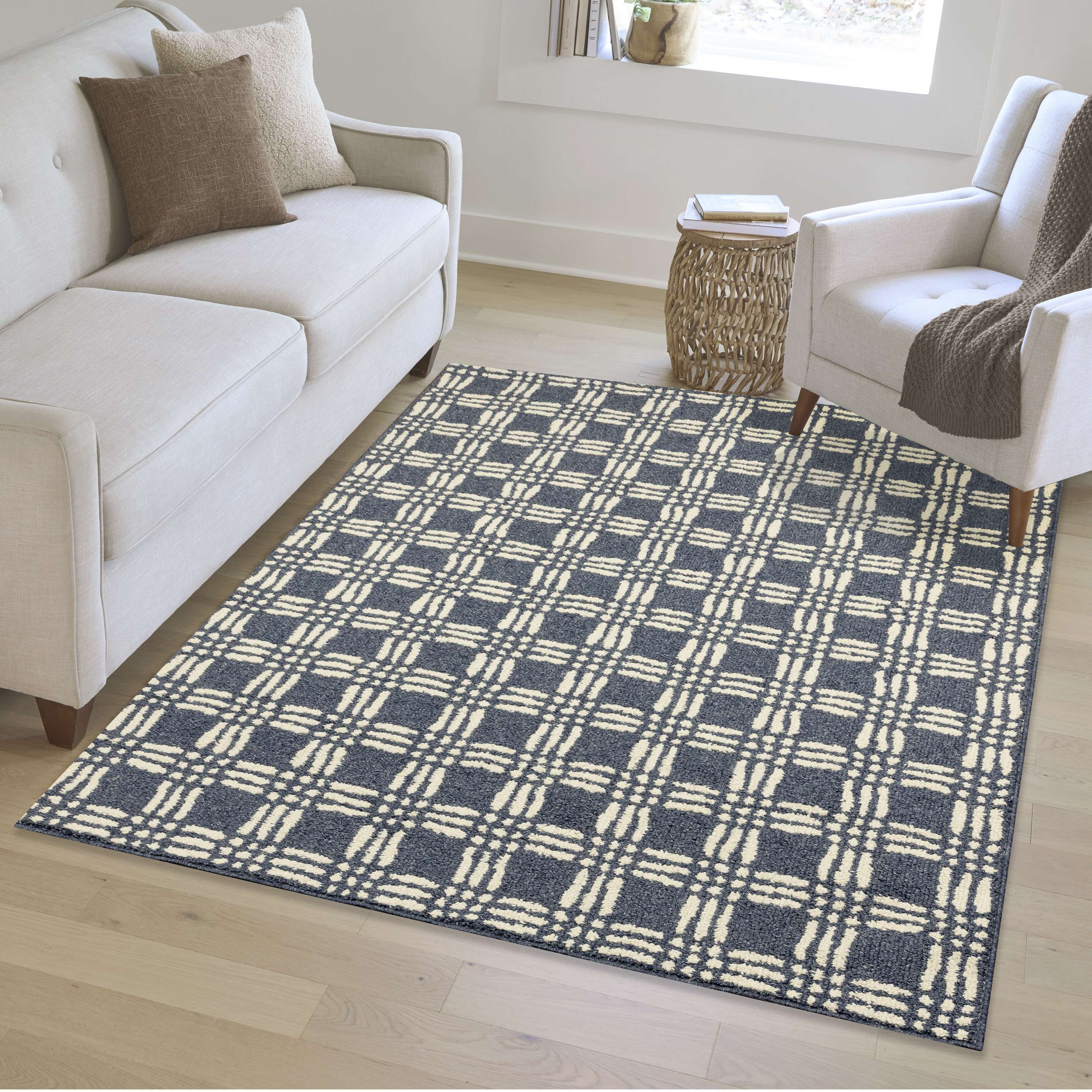 Mainstays Transitional Grid Plaid Blue Indoor Area Rug, 5' x 7'