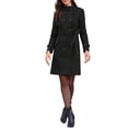 thumbnail image 2 of Abrigo de mujer de doble botonadura con cuello alto, abrigo de invierno de longitud media con cinturón, talla XL, color negro, 2 of 6