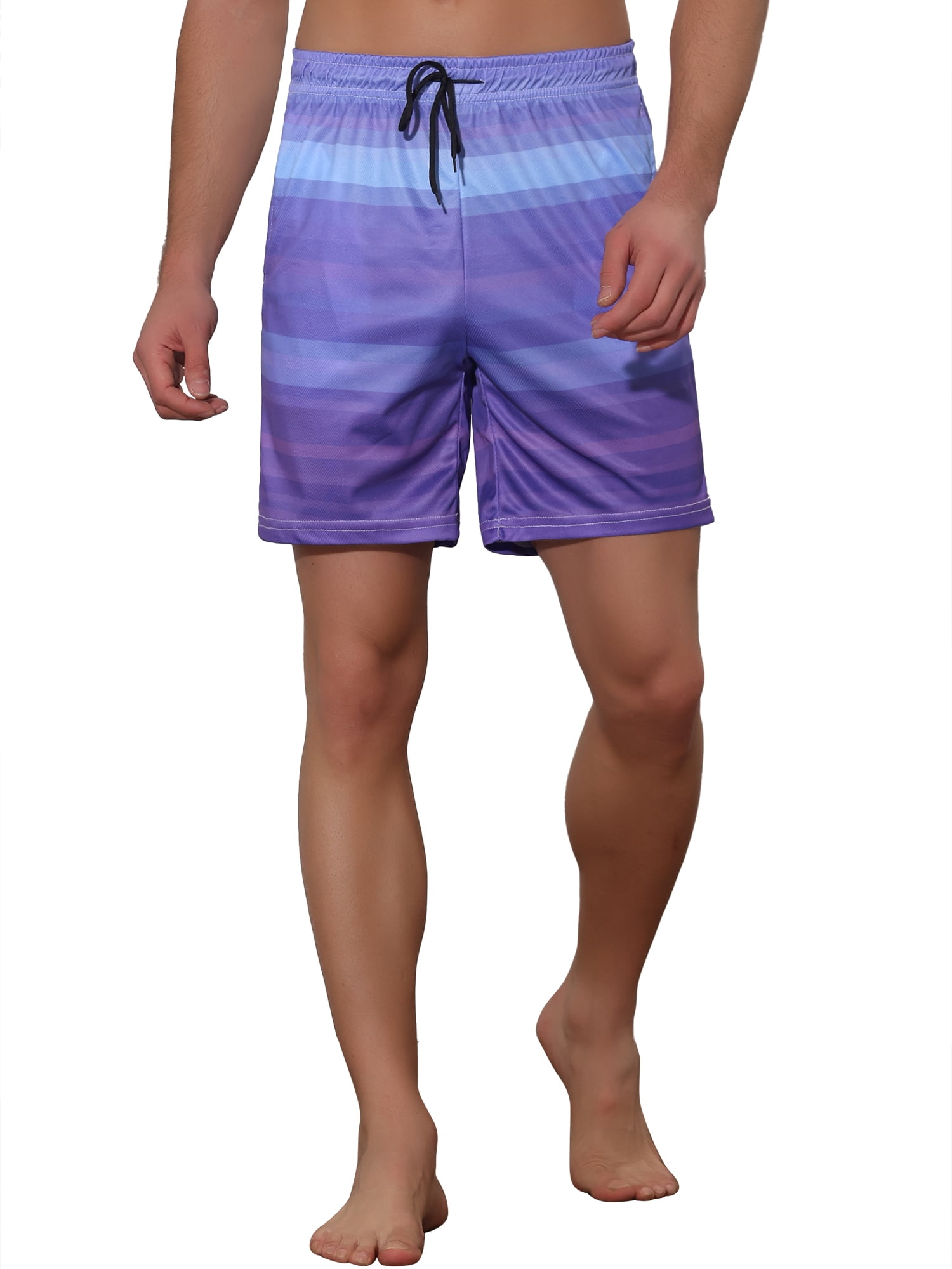 Unique Bargains Men's Drawstring Waist Colorful Pattern Hawaiian Swim Board Shorts 36 Purple