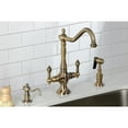 thumbnail image 2 of Kingston Brass KS1773ALBS Heritage Two-Handle 2-Hole Kitchen Faucet with Brass Sprayer in Antique Brass, 2 of 7