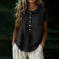 thumbnail image 5 of VBVC Women's Peter Pan Collar Short Sleeve Blouse, Ladies' Button Down Breathable Casual Top, Solid Color Loose Fit Work Shirt For Women,Black,S-2XL, 5 of 7