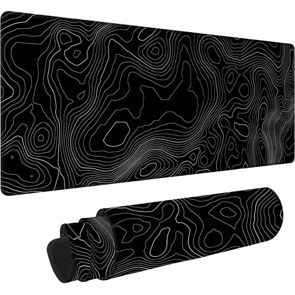 Topographic Contour Extended Big Mouse Pad Large,XL Gaming Mouse Pad Desk Pad,31.5x11.8inch Long Computer Keyboard Mouse Mat Mousepad with 3mm Non-Slip Base and Stitched Edge for Home Office Work