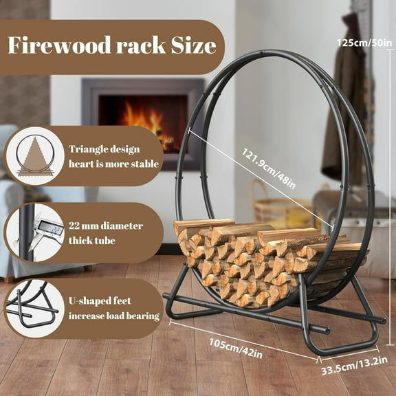 Outdoor Firewood Circle Rack - 48 Inch Diameter Metal Pipe Ring, Sturdy &  Firewood Holder for Indoor/Outdoor Use
