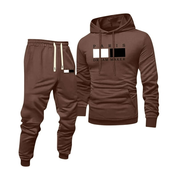 Hogleaql Sweatsuits for Men 2 Piece Solid Color Casual Pullover Hoodies Joggers Running Pants Set Relaxed Fit Fall Winter Suits with Pockets Coffee XL