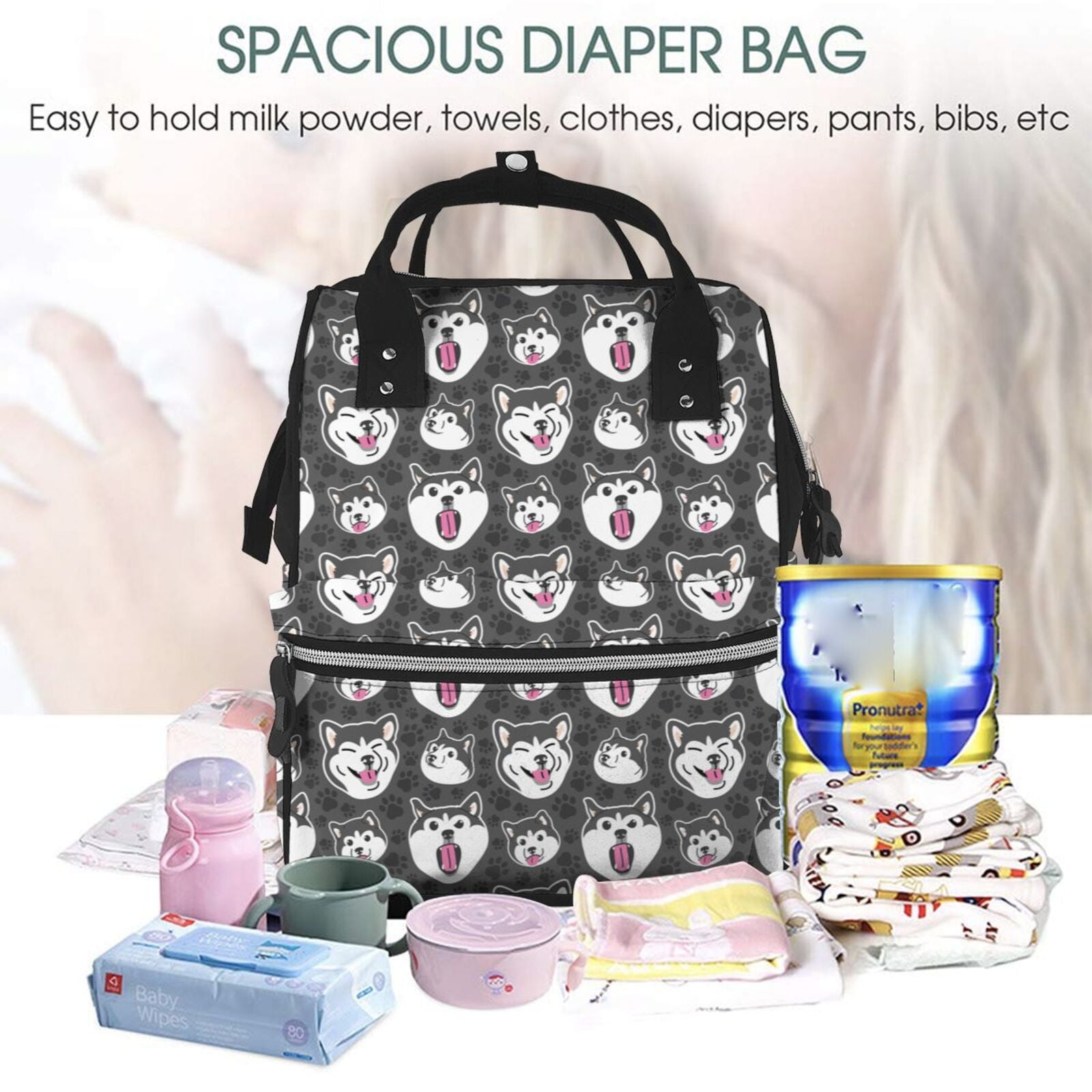 Ratiio Husky Mummy Backpack - Waterproof Twill Canvas, Large Capacity Diaper Bag with Multiple Pockets and Adjustable Straps