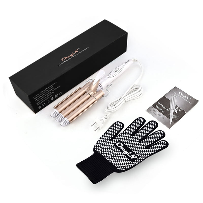 CkeyiN 3 Barrel Curling Iron Wand, Tourmaline Ceramic Anion Hair Waver Curler, Adjustable Temperature With 1 Heat Resistant Glove