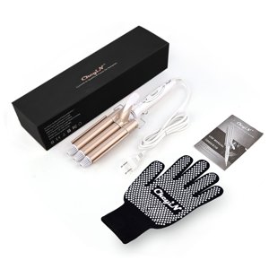 CkeyiN 3 Barrel Curling Iron Wand, Tourmaline Ceramic Anion Hair Waver Curler, température réglable avec 1 Gants résistants à la chaleur