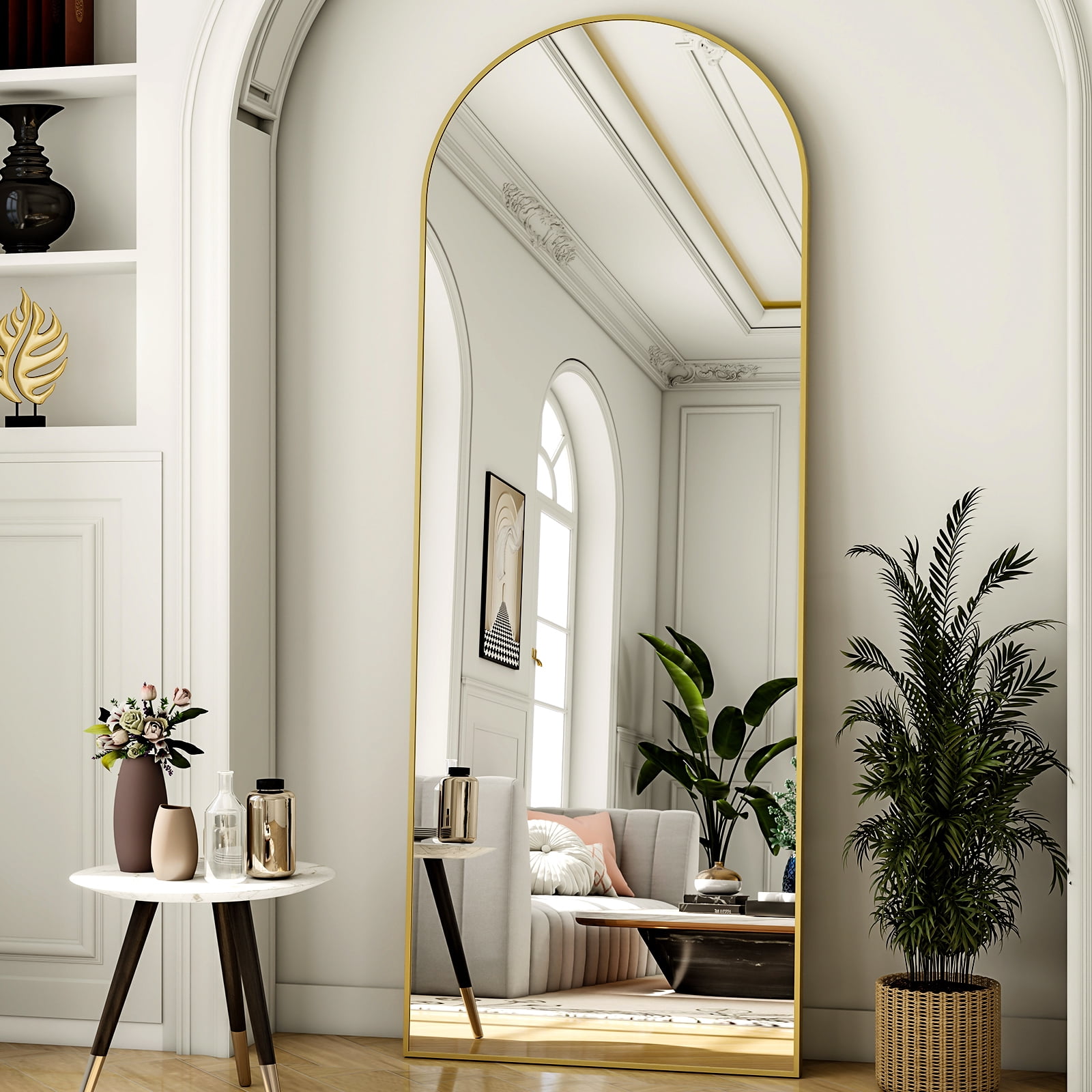 AUROMIR 21"x64" Arched Full Length Mirror Full Body Free Standing Floor Mirror, Gold