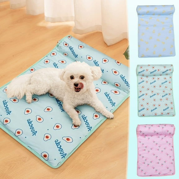 Summer Ice Silk Cooling Pet Bed Cushion, Breathable Self-Cool Mat for Dogs, Cats & , Machine Washable, Portable, Foldable & Soft, Lovely Print - 1 Pack