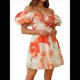 thumbnail image 2 of Vestido Mini Bohemio Floral para Mujer, Corta Abullonada, Escote en V, Informal, para Playa Estampado Naranja y Rojo XL, 2 of 9