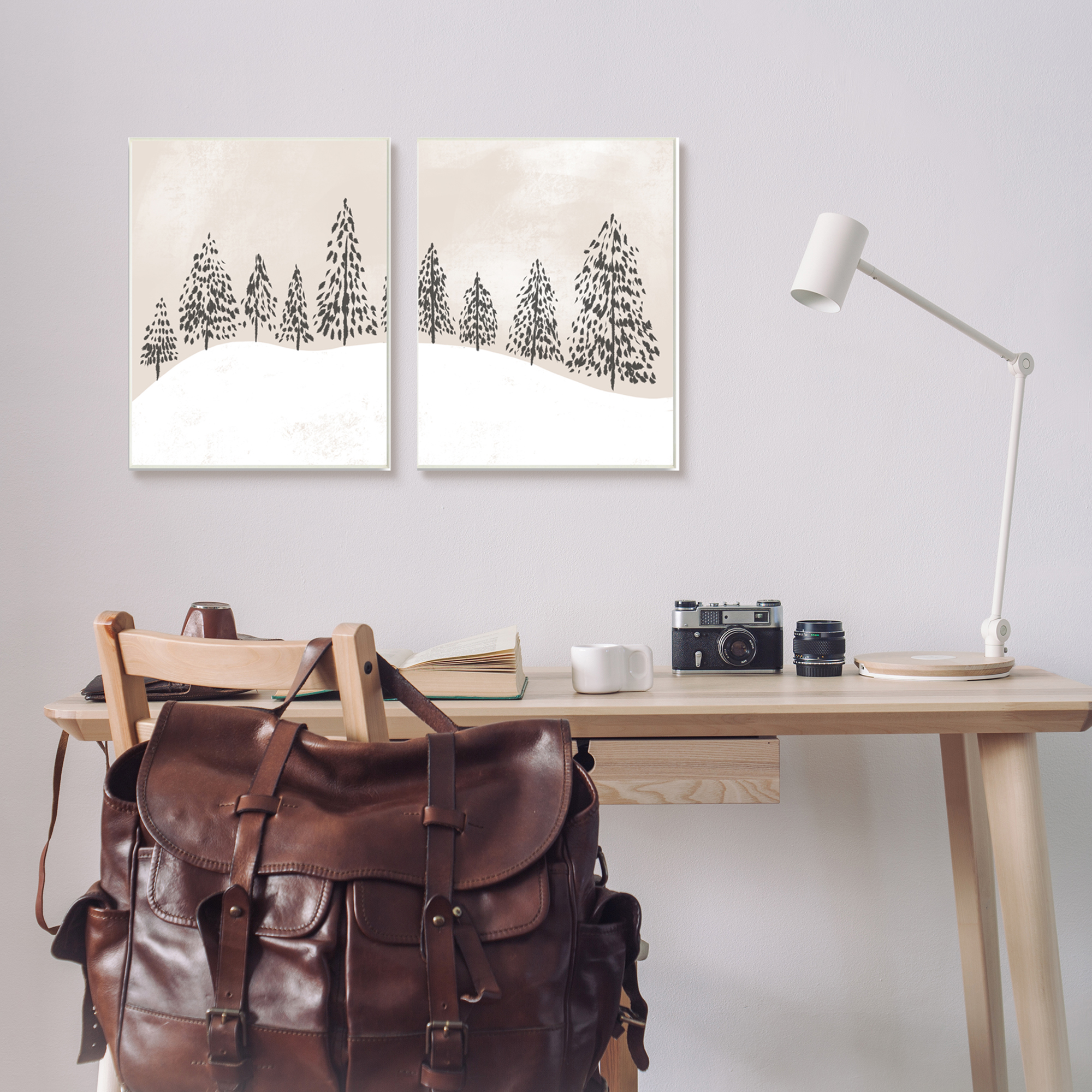 Stupell Indtries Winter Trees Abstract Snowy Landscape Beige White,13 x 19,Design by Daphne Polselli