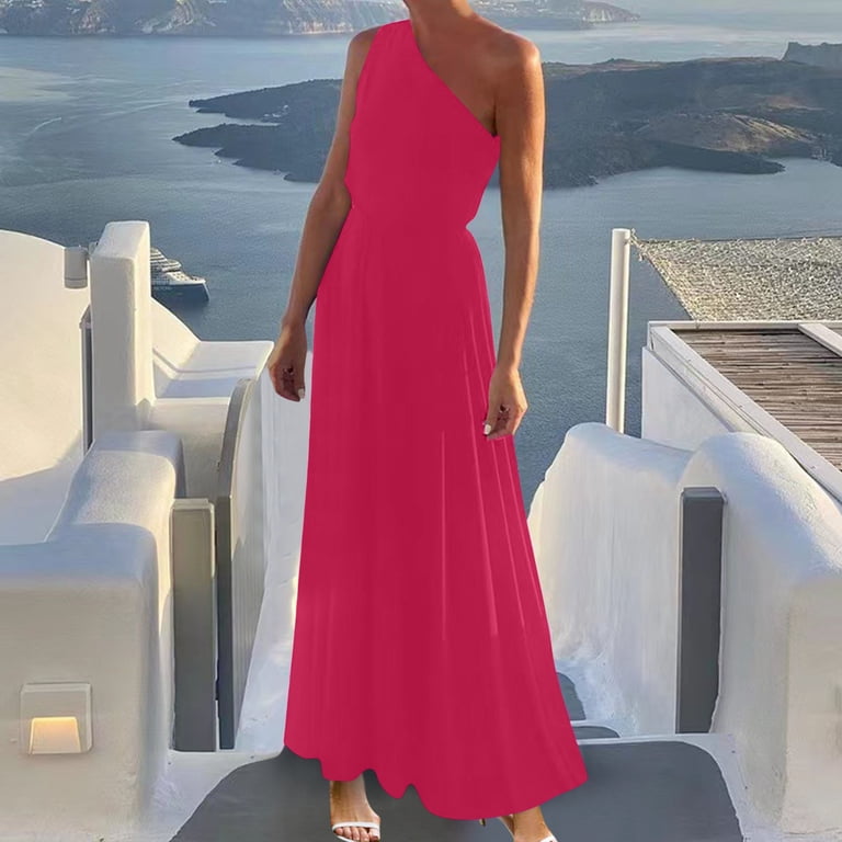 cheap sexy maxi dresses Kaemgyyd Women's Sexy One-Shoulder Dress Sleeveless A Line Flowy Maxi  Dresses Wedding Guest Party Evening Long Formal Dress
