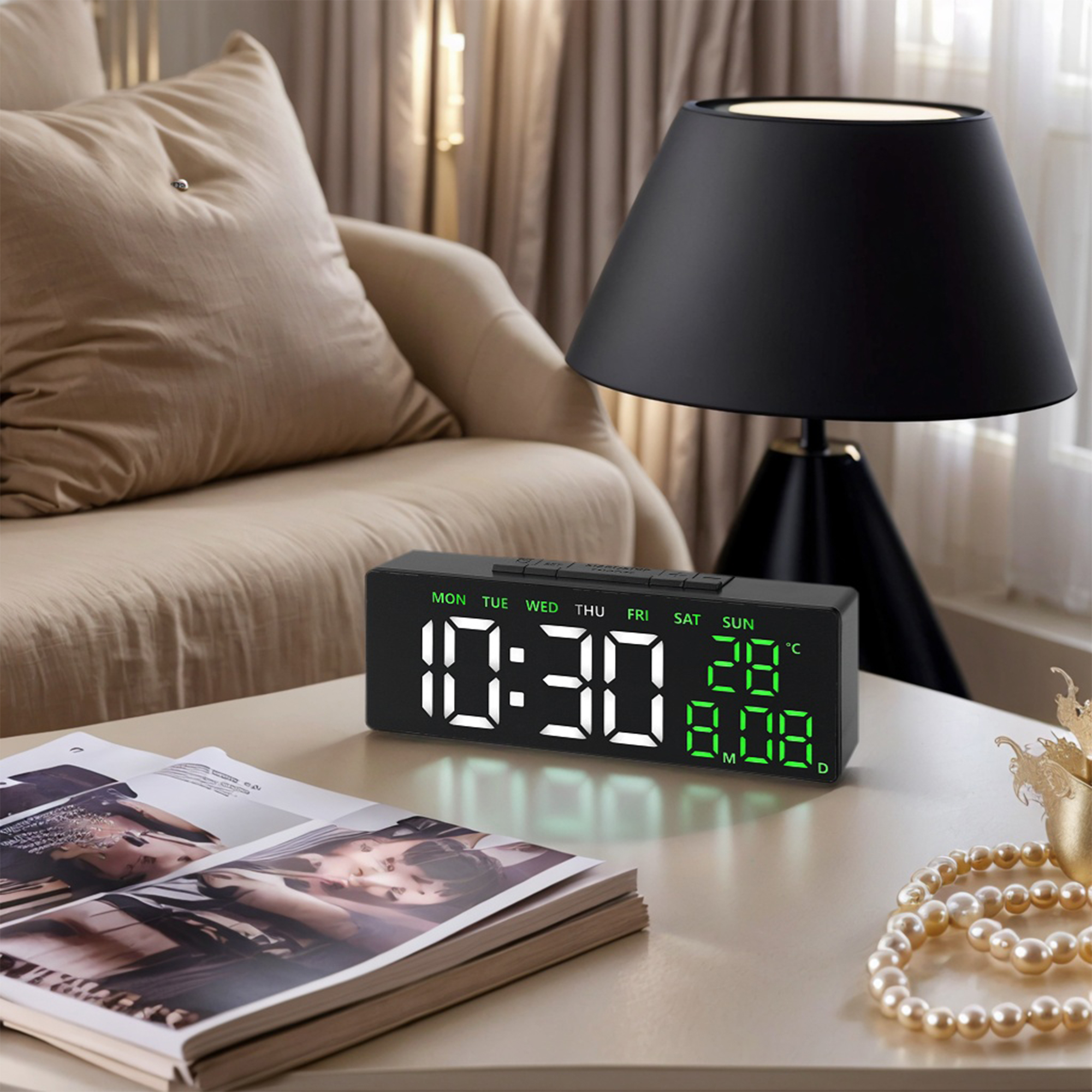 Unique Bargains Dimmable Digital LED Alarm Clock Green 7.1"L x 1.4"W x 2.6"H