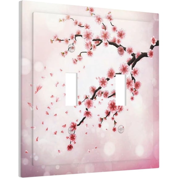 YJYASX-Cherry Blossom 2 Gang Double Toggle Light Switch Cover Pink Plum Flower Oriental Asian Japanese Watercolor Spring Floral Nature Decor Wall Plate Electrical Faceplate Pink White Blush Farm Bath