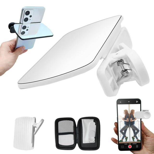 Reflection Photography Mobile Phone Mirror Clip - Compact Plastic Tool for Travel and Creative Photos, White or Black
