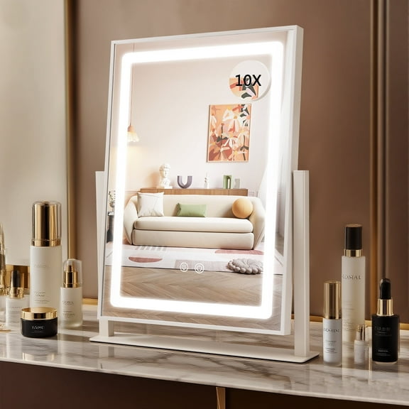 Meromore 16.1" Makeup Mirror Vanity Mirror with Lights, Three Color Lighting Modes, and 10X Magnification Mirror, Smart Touch Control, 360°Rotation