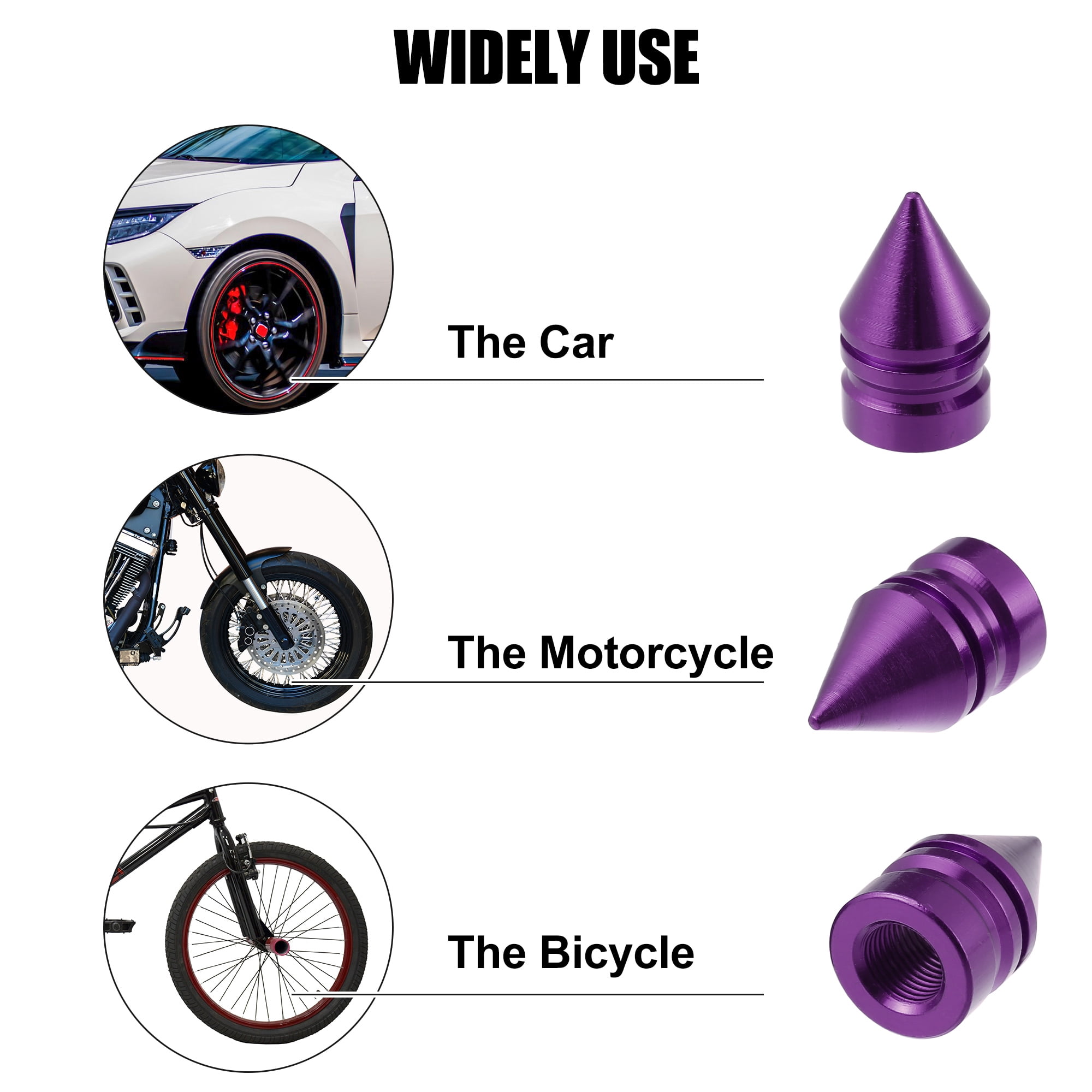 Unique Bargains Tire Stem Valve Caps Covers Spike Style Universal for Cars Bikes Purple