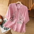 thumbnail image 2 of Bainana Women T Shirt Floral Print 3/4 Sleeve Crew Neck Button Down Shirt Blouse Casual Comfort Fit Ladies Summer Tee Shirts Pink Size M, 2 of 9